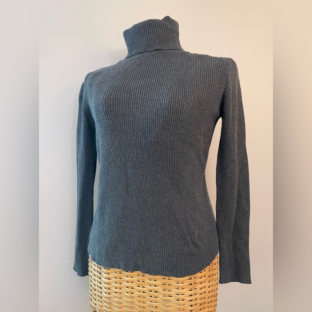 Mandee Sz Med Ribbed Cotton Turtle Neck, Grey